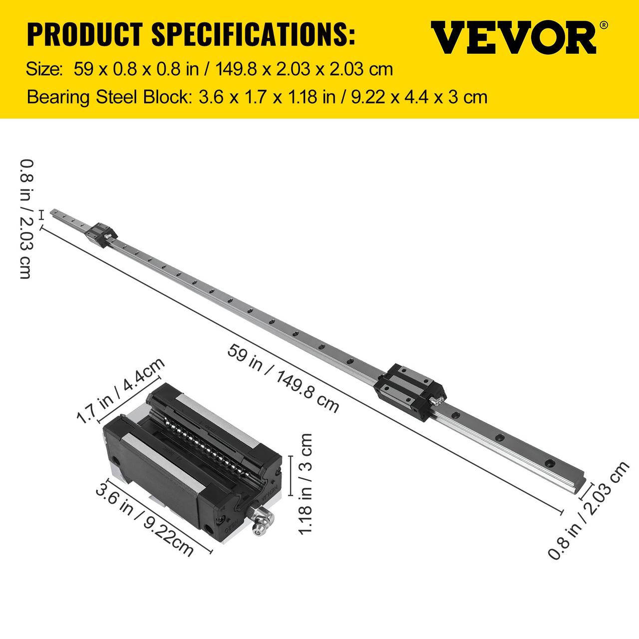 VEVOR Linear Rail HGH20 Набор направляющих линейных подшипников с 4 опорными блоками и 2 рельсовыми валами из - фото 8 - id-p1845892515