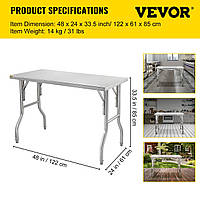 VEVOR Кухонный рабочий стол, 1220 x 610 x 850 мм Гастро-рабочий стол Стол для приготовления пищи из