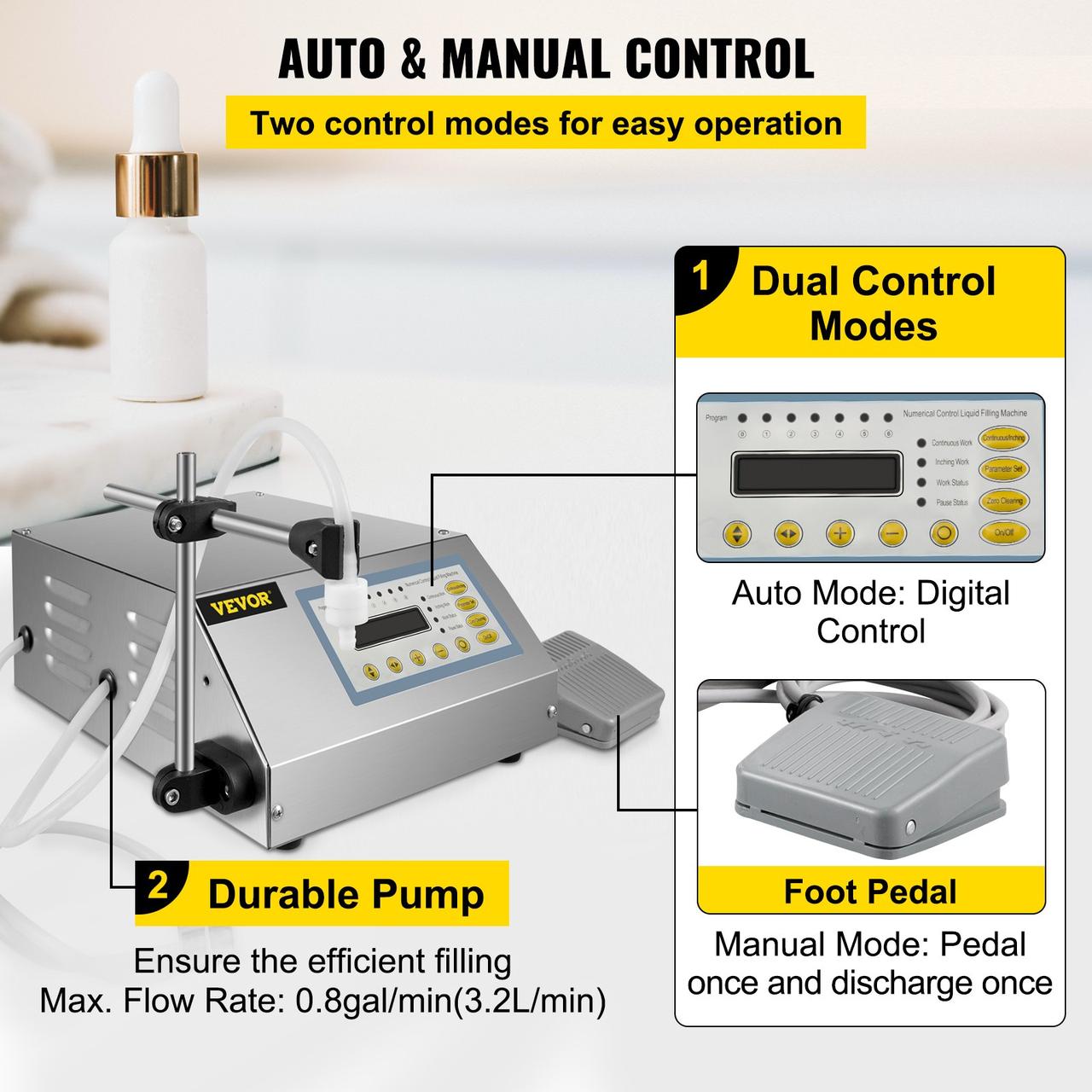 VEVOR GFK-160 Машина для розлива жидкостей 2ML-3500ML 30W Машина для розлива жидкостей Машина для розлива - фото 4 - id-p1845880631