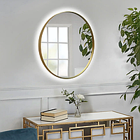Зеркало круглое с подсветкой 60 х 60 см в металлической раме (цвет золотистый)