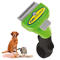 Фурминатор для вычесывания подшерстка у собак и котов 4,5см с кнопкой, Зеленый / Расческа для животных