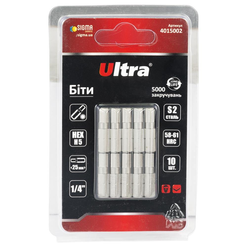 Біти HEX 5×25мм 1⁄4" 10 шт S2 (блістер) ULTRA (4015002)