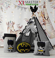 Палатка для детей большая вигвам для игр шалаш для мальчика Бэтмен БОН-БОН + корзина, набор
