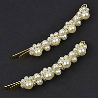 Невидимки для волосся металеві золотистого кольору з білими квіточками довжина 8,5 см 2 штуки