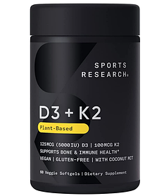 Вітамін D3 + К2 (Д3 / К2) 100 мкг/125 мкг Sports Research 60 веганських капсул