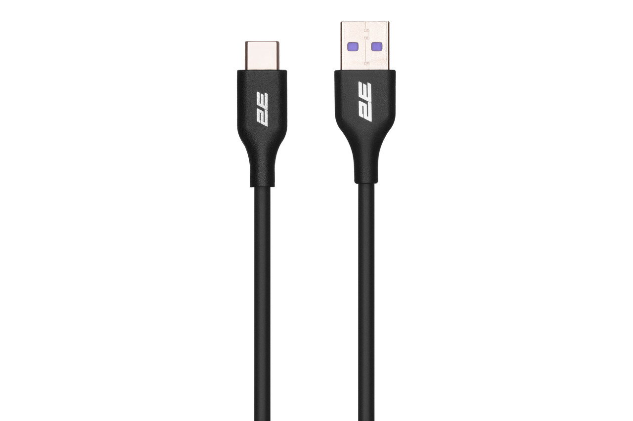 2E Кабель USB-A > USB-C заряджання/синхронізації 1м, Type-C, Glow, чорний
