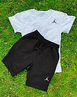Літній чоловічий спортивний костюм шорти та футболка Jordan сіра з чорним