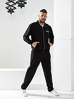 Черный стильный мужской спортивный костюм: штаны + кофта (р.50-56). Арт-2771/20