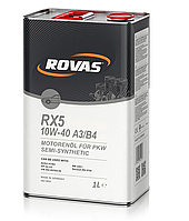 Полусинтетическое моторное масло Rovas RX5 10W-40 A3/B4 1л