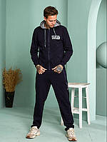Трикотажний стильний чоловічий спортивний костюм: штани + кофта (р.50-58). Арт-2773/20 темно-синій