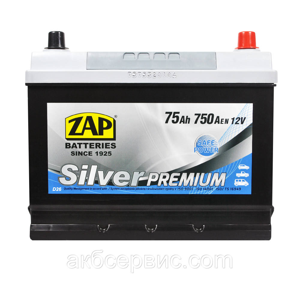 Акумулятор автомобільний ZAP 6СТ-75 Азе Silver Premium Asia