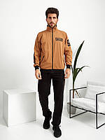 Трикотажний двоколірний стильний чоловічий спортивний костюм: штани + кофта (р.48-58). Арт-2774/20 бежевий