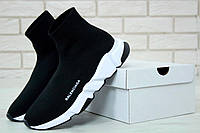 Женские кроссовки Balenciaga (чёрные с белым) модные мягкие весенние кроссы как носки К11463