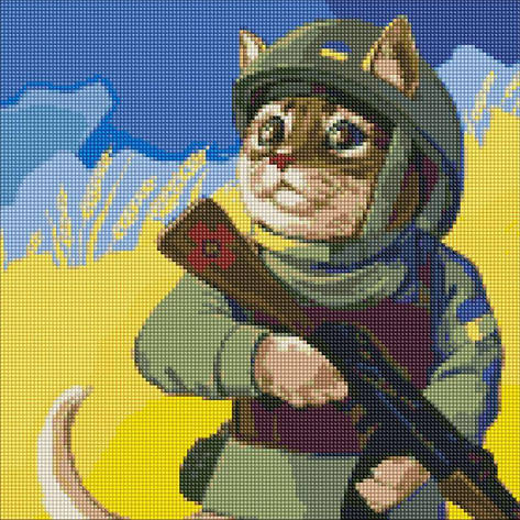 Алмазна мозаїка AMO7508 Котик ЗСУ ©Kira Corporal, 40x40см Ideyka на підрамнику, фото 1