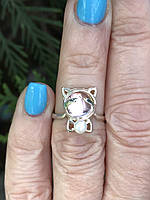 Кольцо серебряное с жемчугом и улекситом Кошечка 0094.10кр, 15.5 размер
