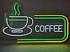 Вивіска Coffee чашка неонова led neon різнобарвна 600х370 мм із пультом, фото 6