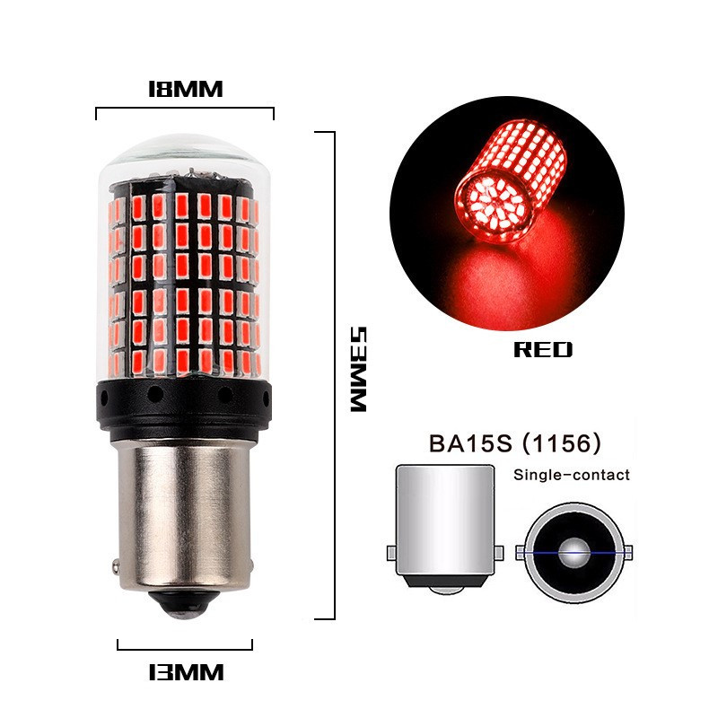 Автомобільна LED лампа 144smd P21W Ba15s Червона 15W 12-24V CAN