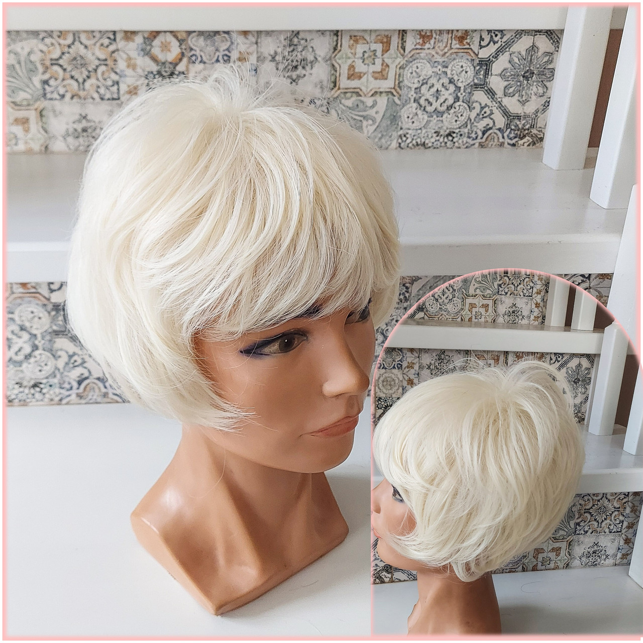 Перука пишна піксі боб з термоволосся блонд 2851-613, фото 1
