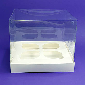 Коробка акваріум для капкейків на 4 шт (картонне дно)