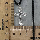 Шовкова цепочка з срібним хрестиком. Срібний кулон хрест і шовковий шнурок зі срібним замком., фото 5