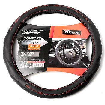 Чохол на кермо M 37-39 см Екошкіра Чорний Червона нитка (EL 105 465)