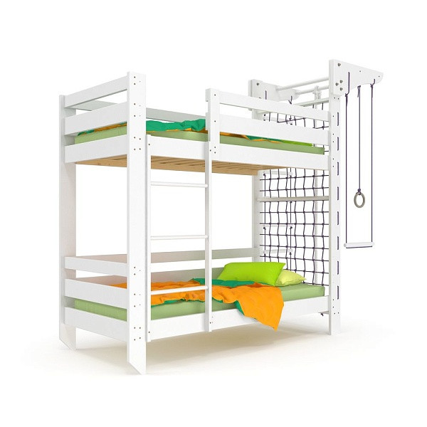 Ліжко двоярусне спортивне Babyson-7 дерево сосна колір біле, 80х190 см (ТМ "SportBaby")