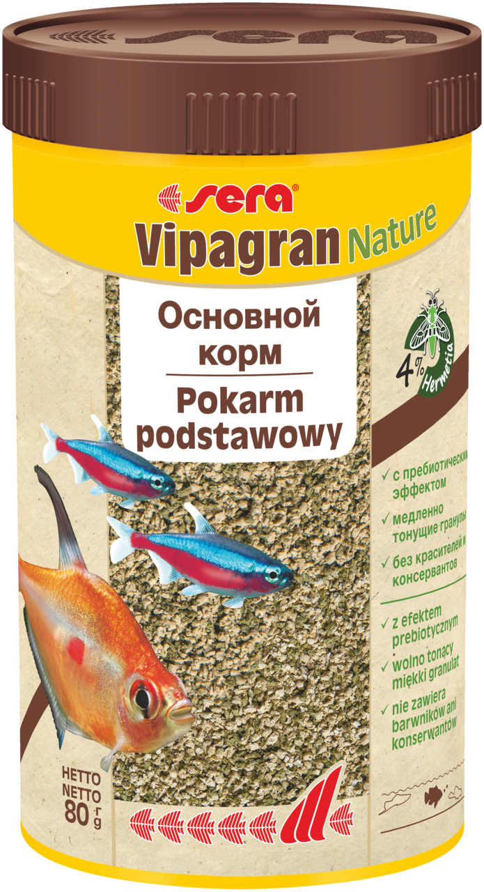 Sera Vipagran Nature сухий корм для всіх акваріумних риб, які харчуються у середніх шарах води, гранули, 250 мл (80 г)