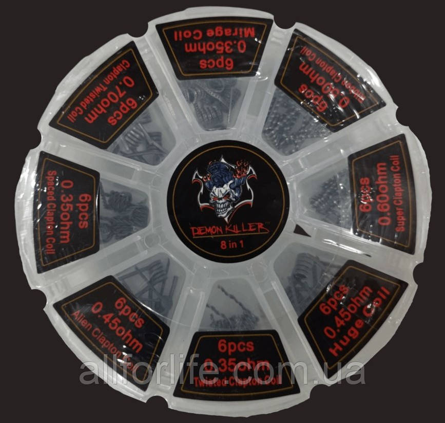 Набор койлов намоток спиралей от Demon Killer Prebuilt Coils 8 in 1 Box на 48 штук - фото 1 - id-p341375915