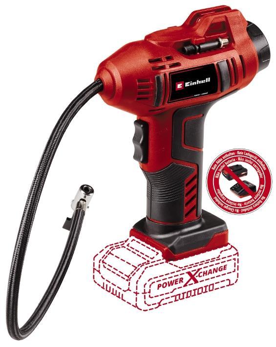 Компресор ручний акум Einhell CE-CC 18 Li - Solo, 18В, PXC, 12-10 та 8 л/хв, 11 бар, 0.6 м, 0.76 кг (без АКБ і