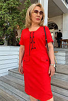 Летнее льняное женское платье красного цвета