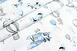 Бязь "Лисички на літаках та ведмедики з повітряними кулями" сіро-блакитних кольорів на білому тлі № 3083, фото 4