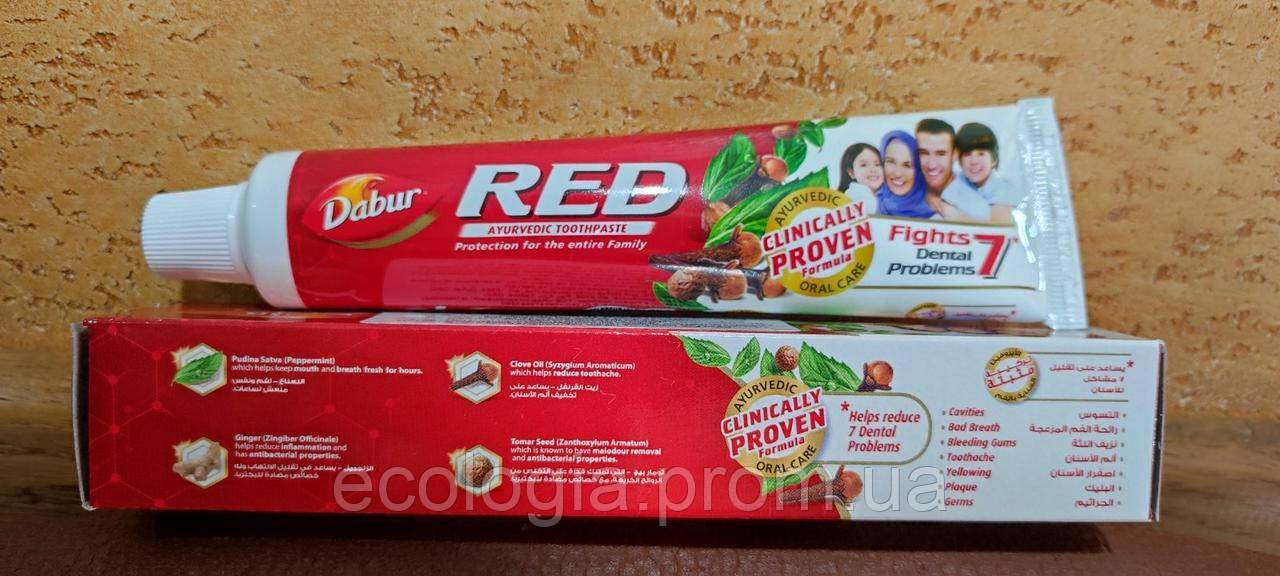 Аюрведическая 100 гр КРАСНАЯ зубная паста RED Dabur ОАЭ десна зубы снимает камень заживляет классная Эмираты - фото 4 - id-p1259886804