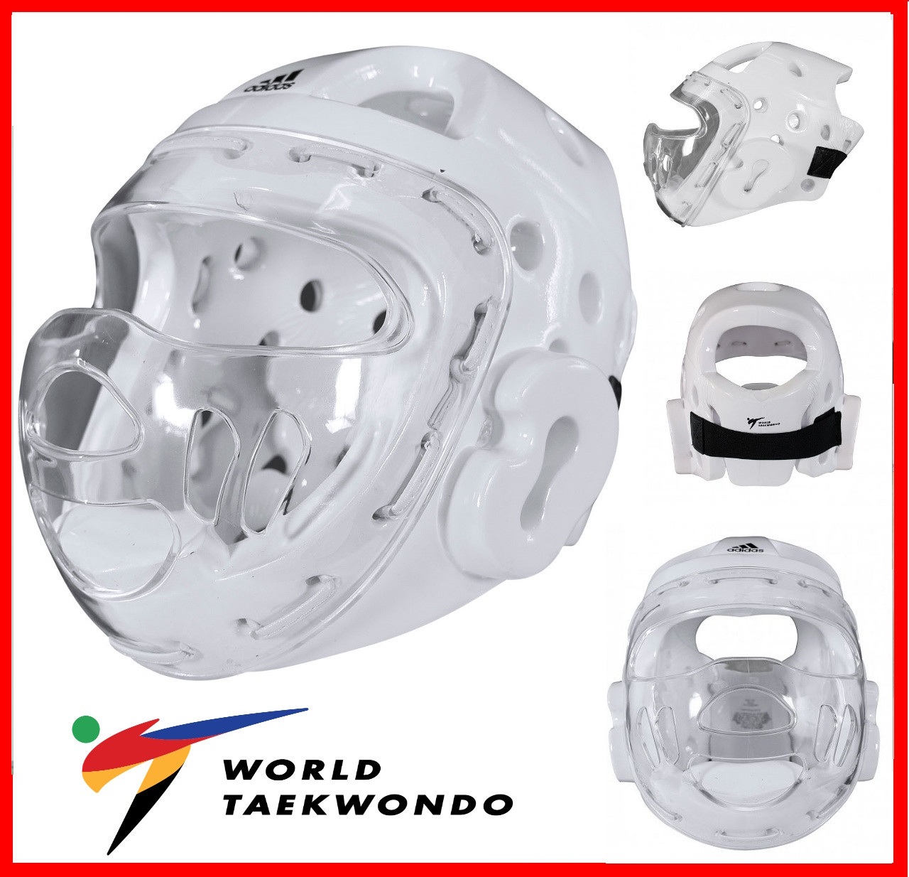 Шолом для Тхеквондо із захисною маскою з ліцензією WTF білий тренувальний закритий екіпірування