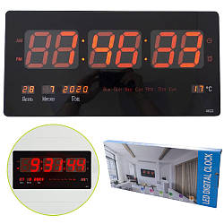 Настінний годинник EL-4622, з LED підсвічуванням / Великий електронний годинник з календарем і термометром