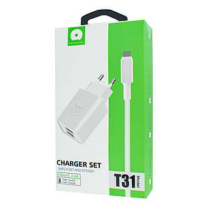 WUW 2 USB Charger+Data 2,4A Cable T31 MicroUSB White