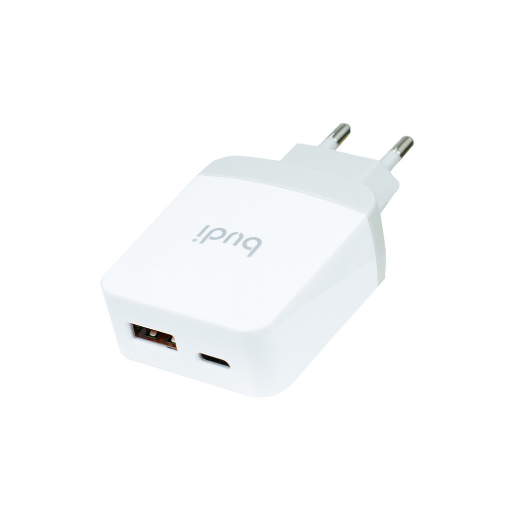 AC940VEW - Home Charger Budi QC 18W 3.0 +Type-C PD18W Charge Fastly White