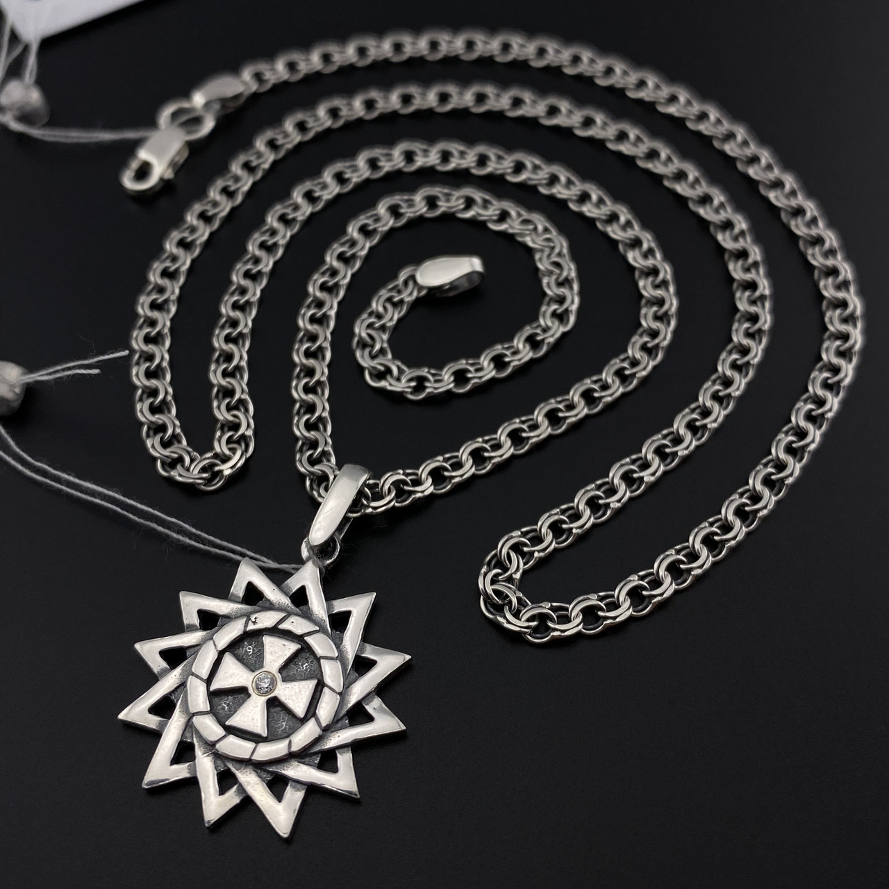 Комплект срібна цепочка і зірка ерцгамма 925 проби. Ланцюжок бісмарк та кулон оберіг срібло. 45 см, фото 1