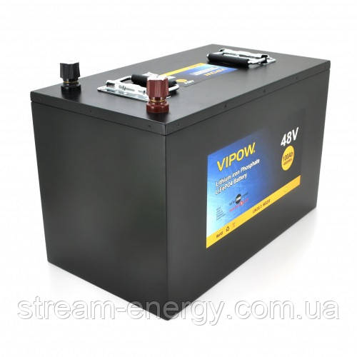 Літій-залізо-фосфатний акумулятор Vipow LiFePO4 51,2V 200Ah з вбудованою ВМS платою 100A (520*400*300)