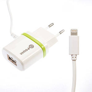 СЗУ QLT-POWER HXUD-2 Lightning, 1 USB White-Gold