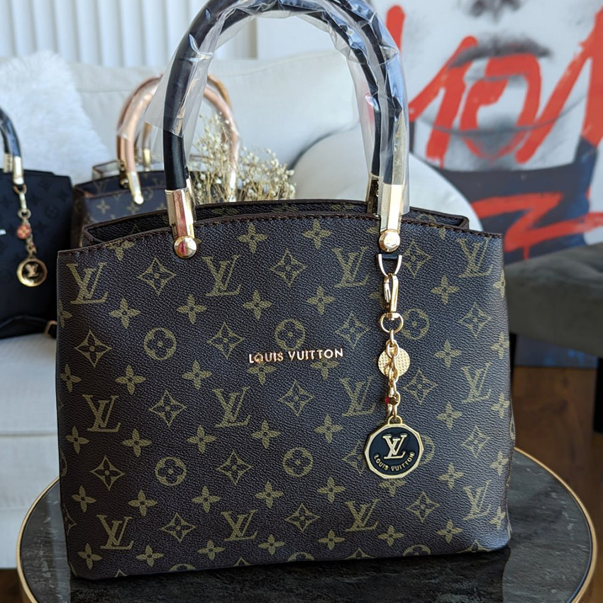 Коричнева жіноча сумка саквояж LV з ручками, Молодіжна модна брендова красива сумочка коричневого кольору