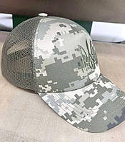 Армейска бейсболка с тризубом кепка летняя сетка пиксель мм14 армейская ЗСУ кепка военная бейсболка с сеткой