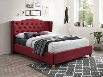 Ліжко двухспальне з мякою оббивкою у спальню Aspen velvet 160x200 бордовий Signal