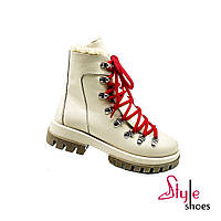 Зимние женские ботинки - хайтопы из натуральной кожи бежевого цвета «Style Shoes»