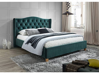 Ліжко двухспальне з мякою оббивкою у спальню Aspen velvet 160x200 зелений Signal