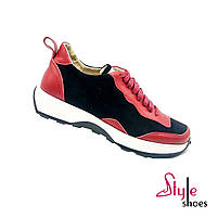 Жіночі шкіряні кросівки червоно-чорного кольору із стильною підошвою “Style Shoes”, фото 2