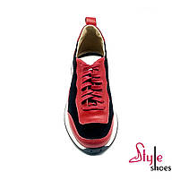 Жіночі шкіряні кросівки червоно-чорного кольору із стильною підошвою “Style Shoes”, фото 3