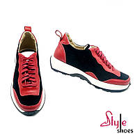 Жіночі шкіряні кросівки червоно-чорного кольору із стильною підошвою “Style Shoes”, фото 6