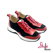 Жіночі шкіряні кросівки червоно-чорного кольору із стильною підошвою “Style Shoes”, фото 5