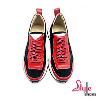 Жіночі шкіряні кросівки червоно-чорного кольору із стильною підошвою “Style Shoes”, фото 4
