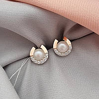 Срібні сережки гвоздики з золотими вставками і перлами, пусети срібло із золотом